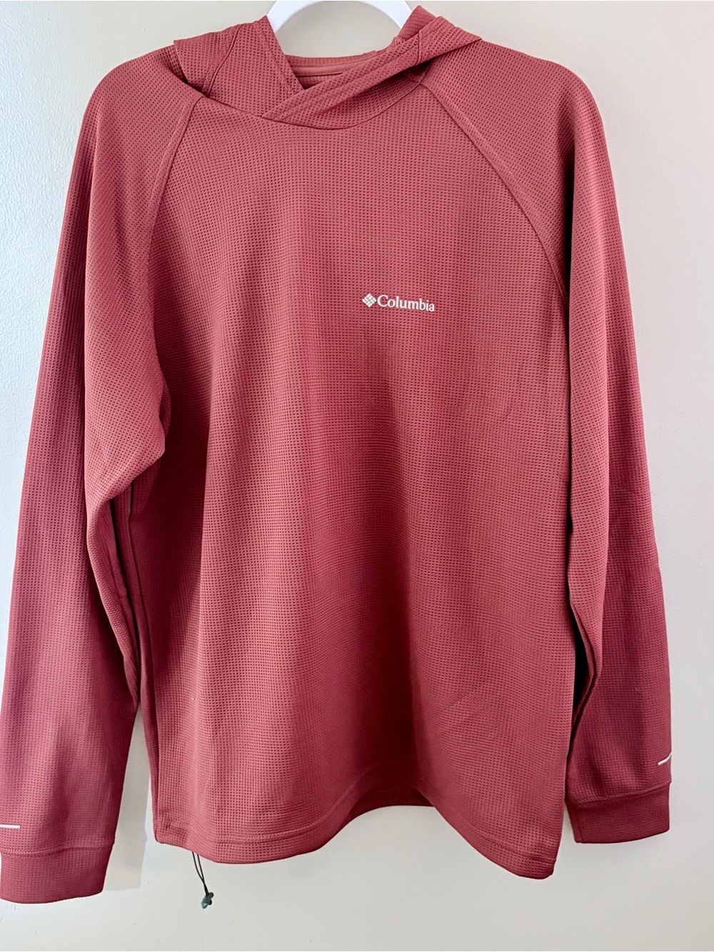 Columbia Men’s Medium Mesa Waffle Knit Hoodie Mauve Omni-Wick Terracotta